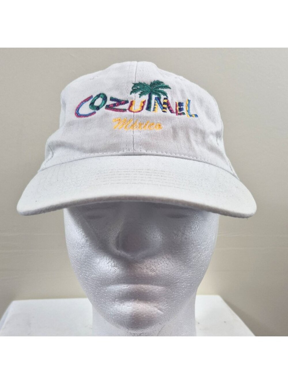 Cozumel Mexico Embroidered White Baseball Cap Hat Palm Tree DKPS